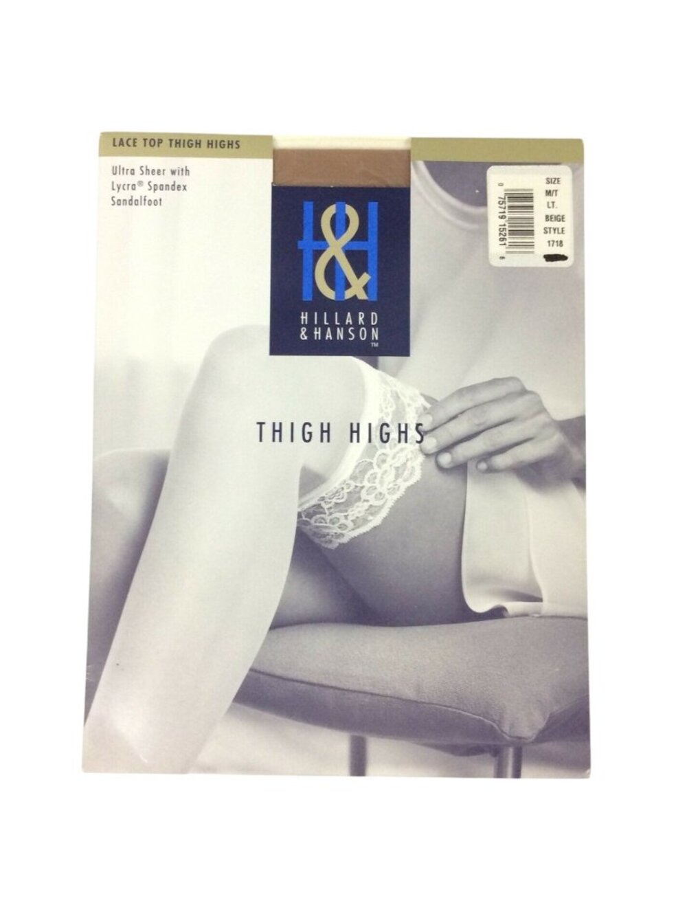 Hillard & Hanson Lace Top Thigh High Stockings M/T Light Beige Sandalfoot